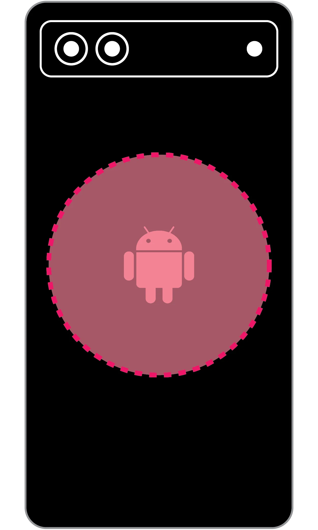 Diagram of an Android phone from the back, highlighting the NFC reader in the middle of the phone.