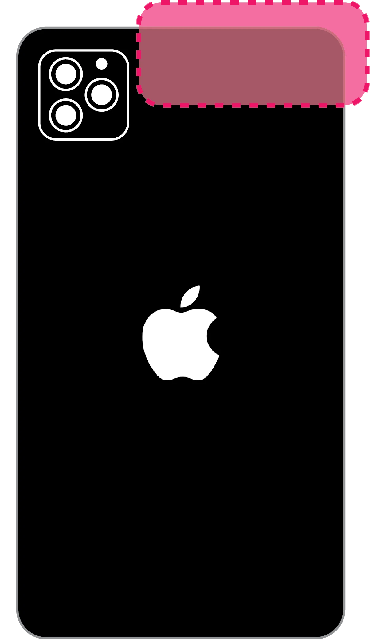 Diagram of an iPhone from the back, highlighting the NFC reader along the top edge near the cameras.